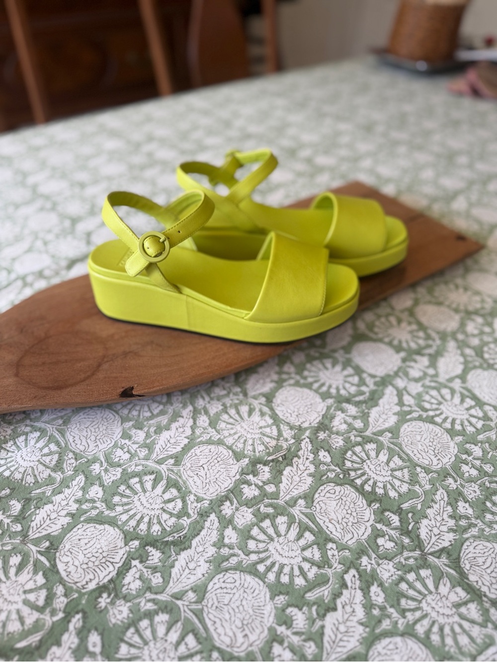 Camper Neon Yellow Platform Wedge Sandals